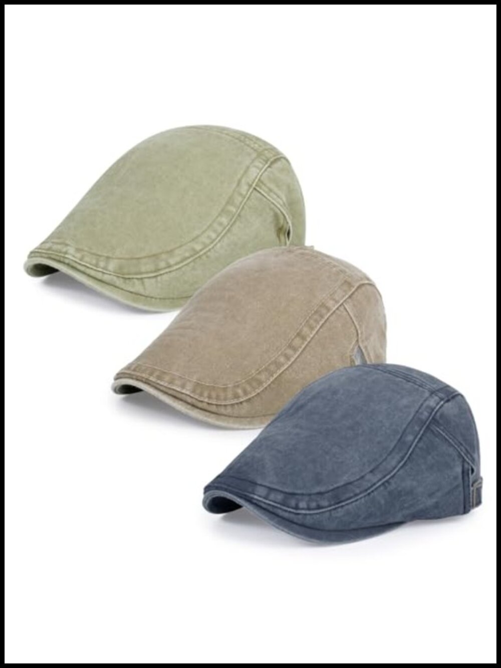 3Pc Men's Cotton Newsboy Cap Adjustable Flat Hat Outdoor Fishing